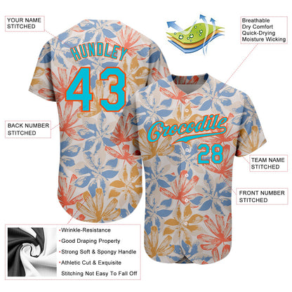 Custom White Lakes Blue-Orange 3D Pattern Design Leaves Authentic Baseball Jersey view 3