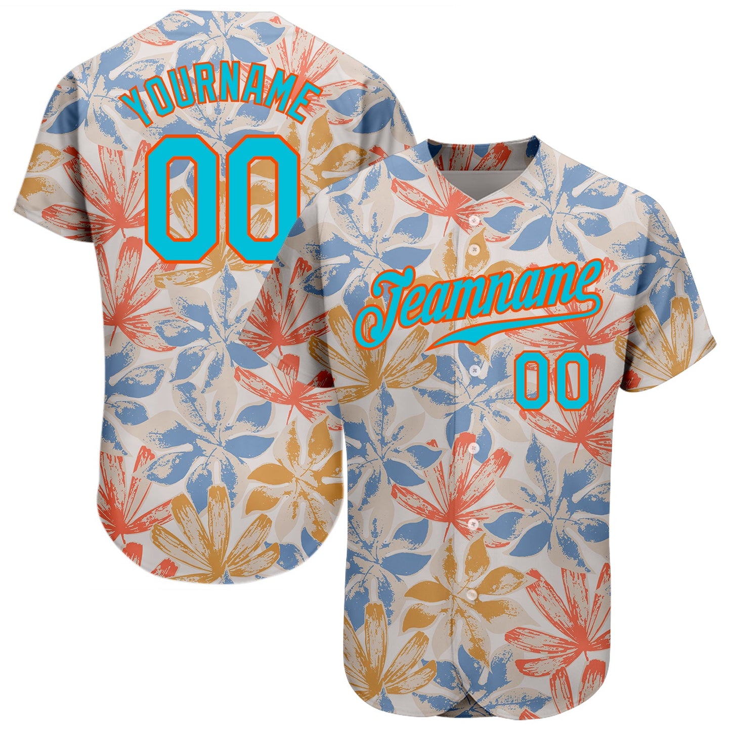 Custom White Lakes Blue-Orange 3D Pattern Design Leaves Authentic Baseball Jersey - Main View