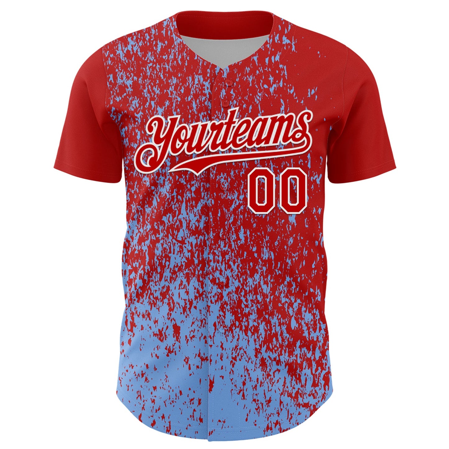 Custom Red Light Blue-White Abstract Fragment Splatter Authentic Baseball Jersey view 2