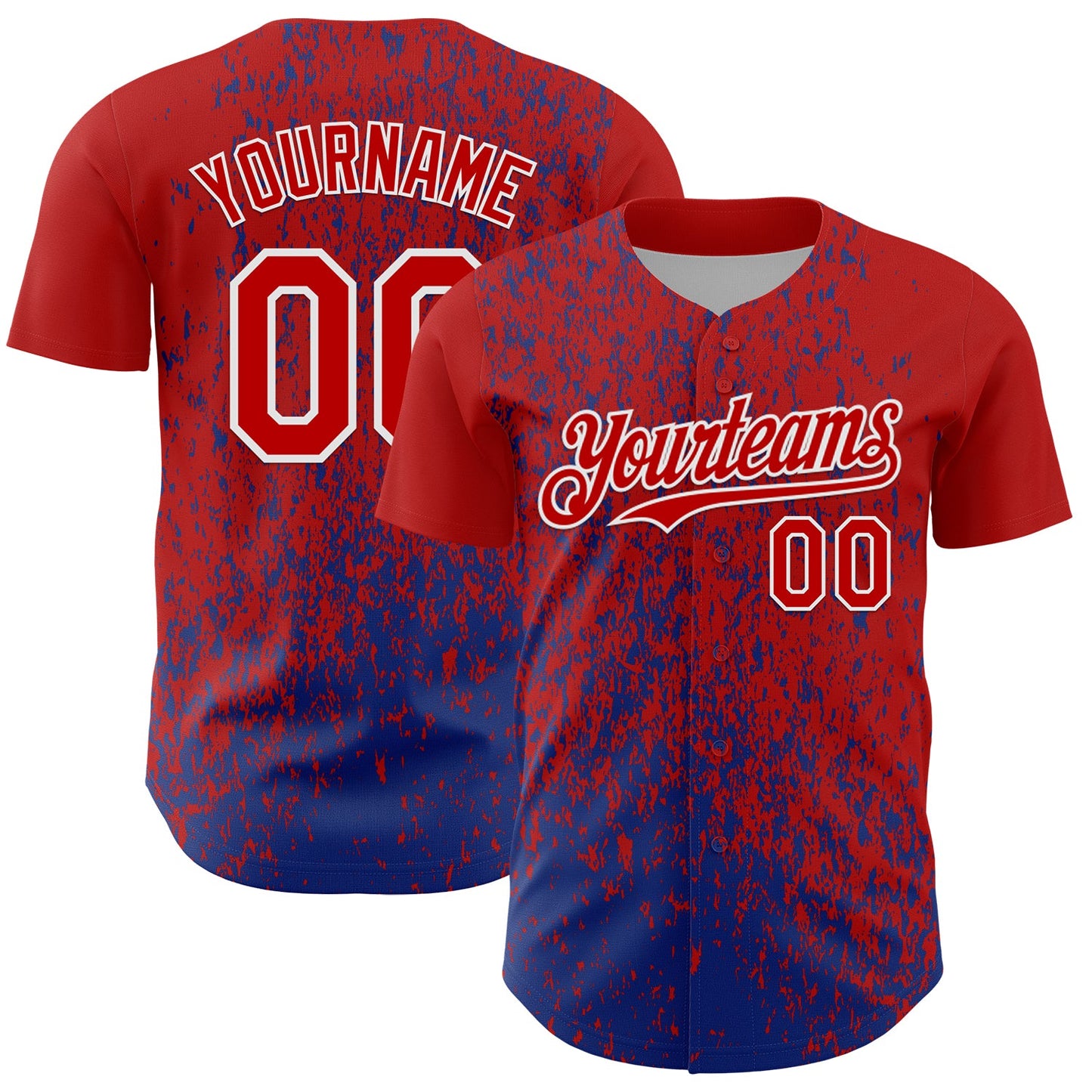 Custom Red Royal-White Abstract Fragment Splatter Authentic Baseball Jersey - Main View
