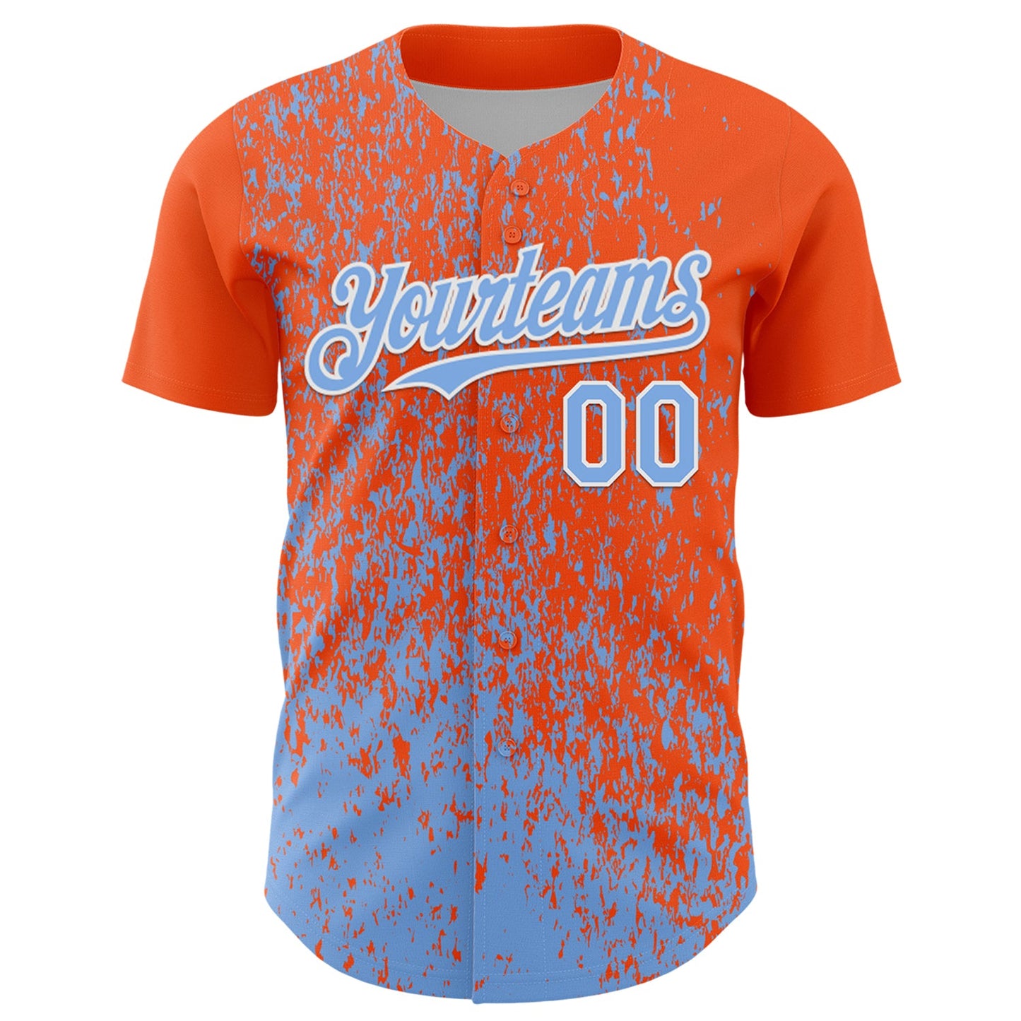 Custom Orange Light Blue-White Abstract Fragment Splatter Authentic Baseball Jersey view 2