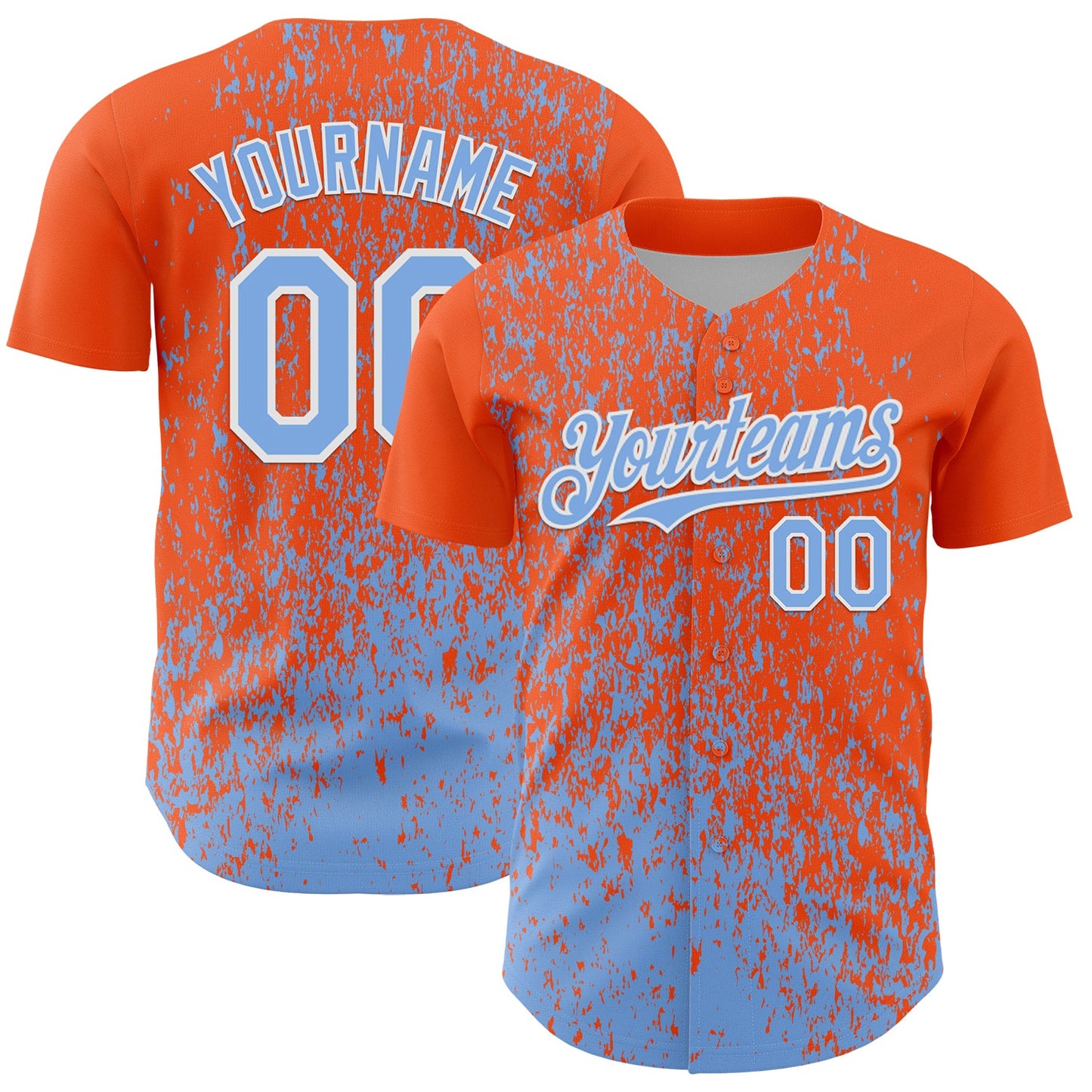 Custom Orange Light Blue-White Abstract Fragment Splatter Authentic Baseball Jersey - Main View