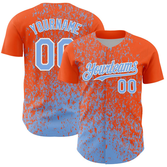 Custom Orange Light Blue-White Abstract Fragment Splatter Authentic Baseball Jersey - Main View