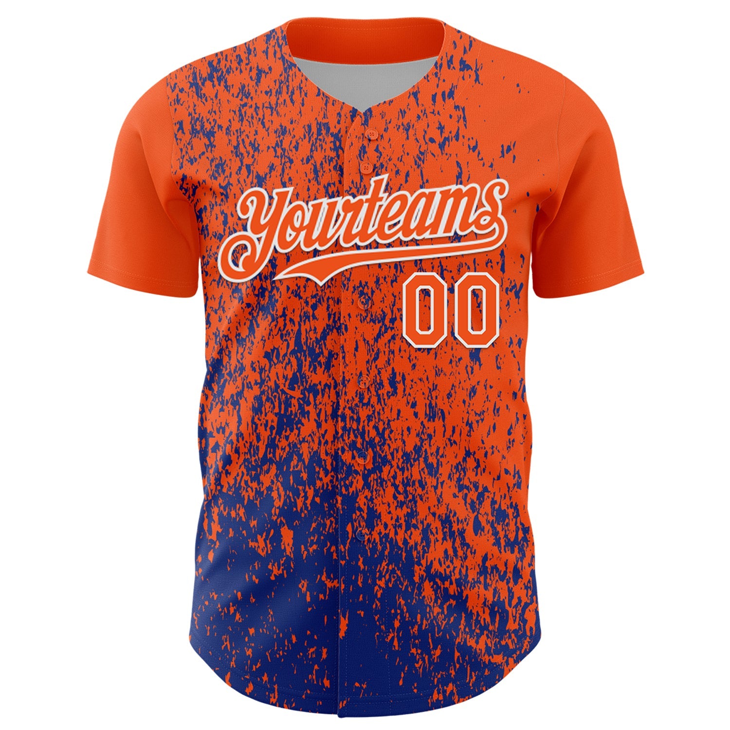 Custom Orange Royal-White Abstract Fragment Splatter Authentic Baseball Jersey view 2