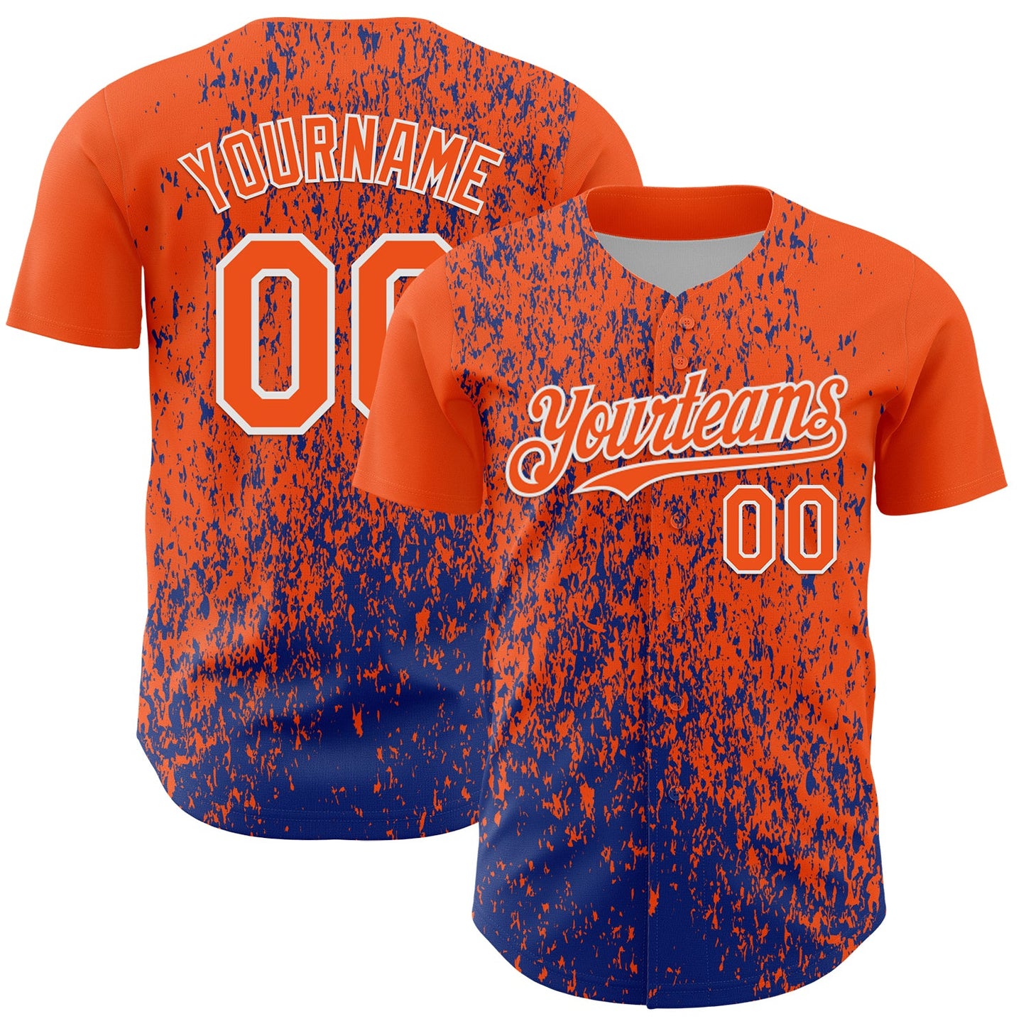 Custom Orange Royal-White Abstract Fragment Splatter Authentic Baseball Jersey - Main View