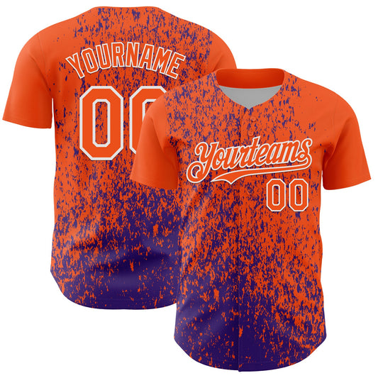 Custom Orange Purple-White Abstract Fragment Splatter Authentic Baseball Jersey - Main View