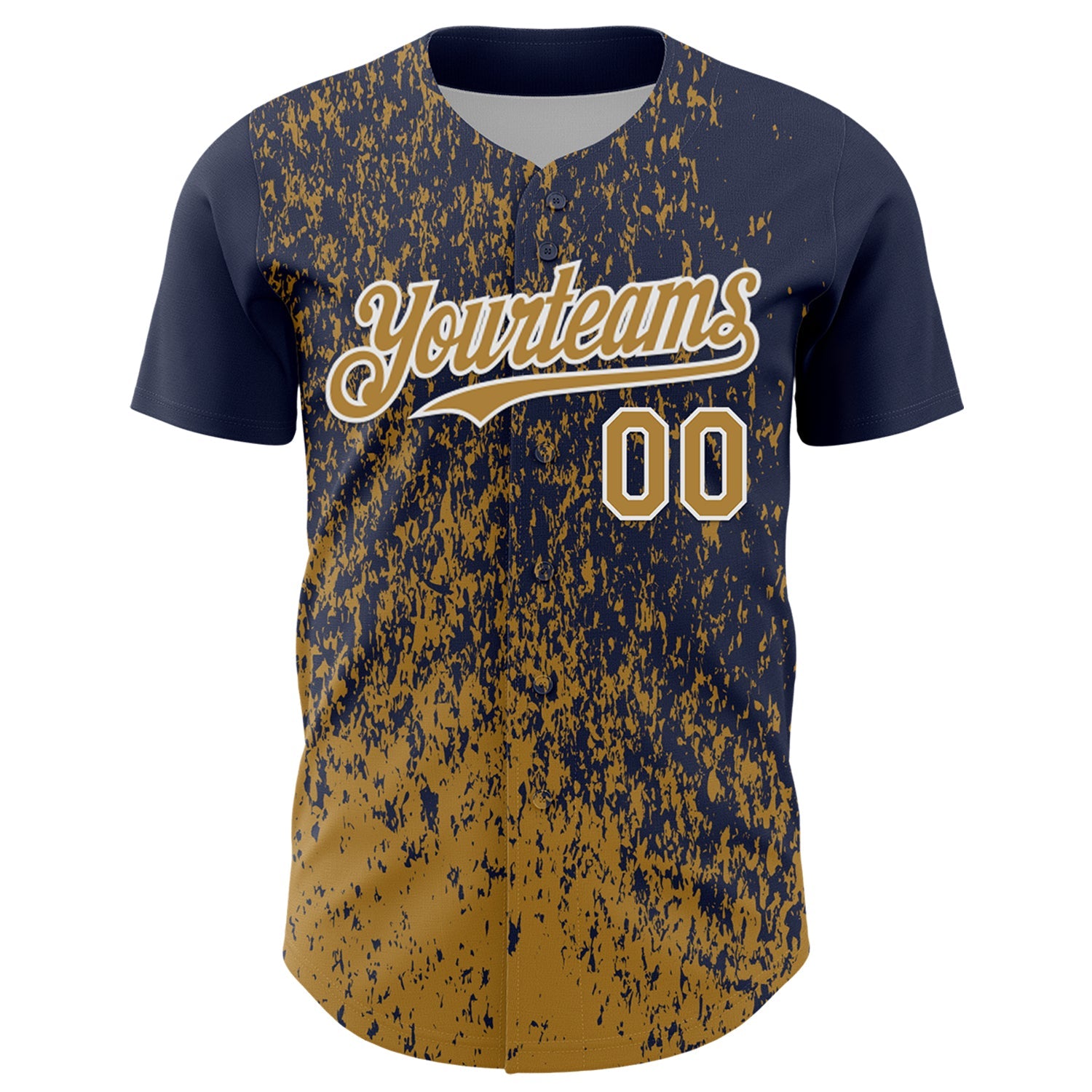 Custom Navy Old Gold-White Abstract Fragment Splatter Authentic Baseball Jersey view 2