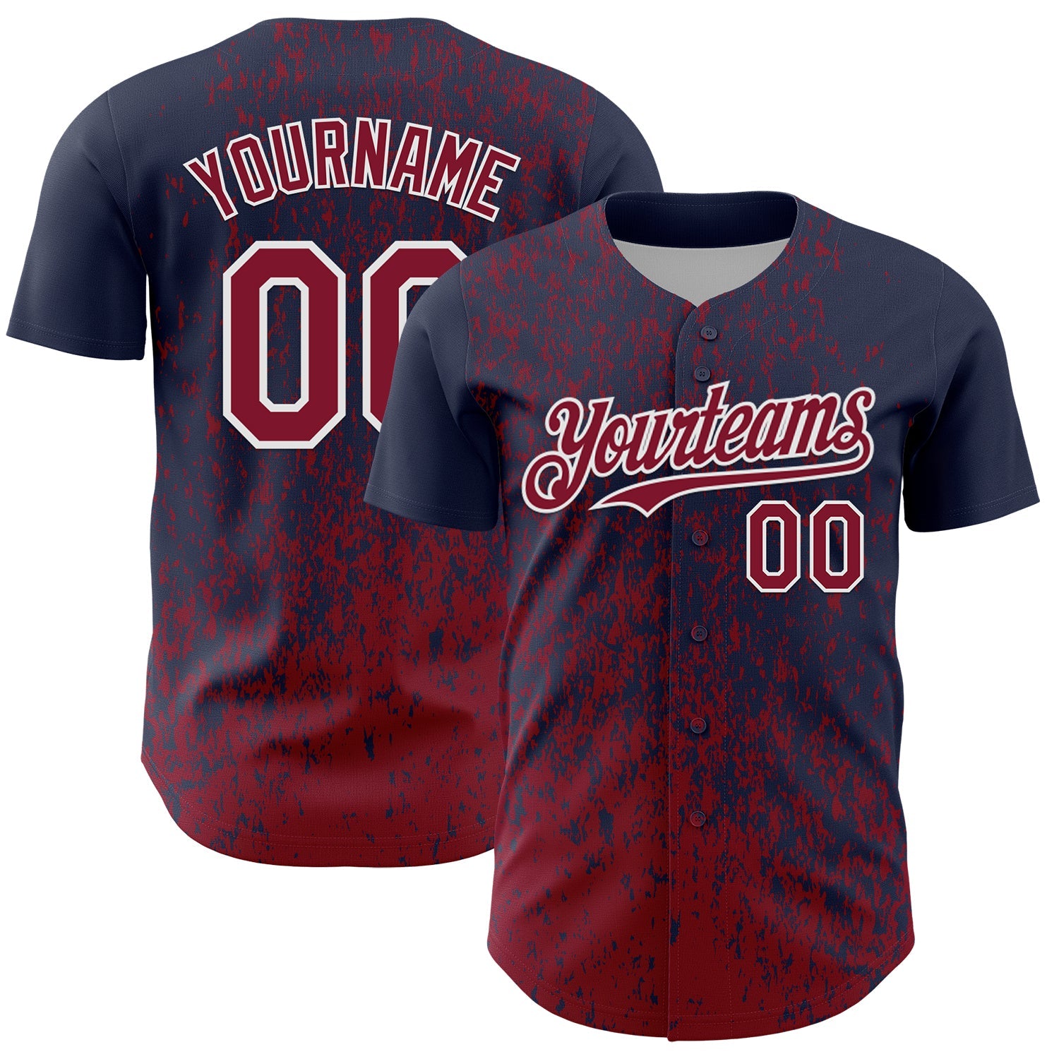 Custom Navy Crimson-White Abstract Fragment Splatter Authentic Baseball Jersey - Main View