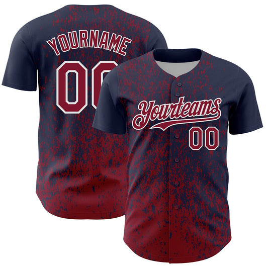 Custom Navy Crimson-White Abstract Fragment Splatter Authentic Baseball Jersey - Main View