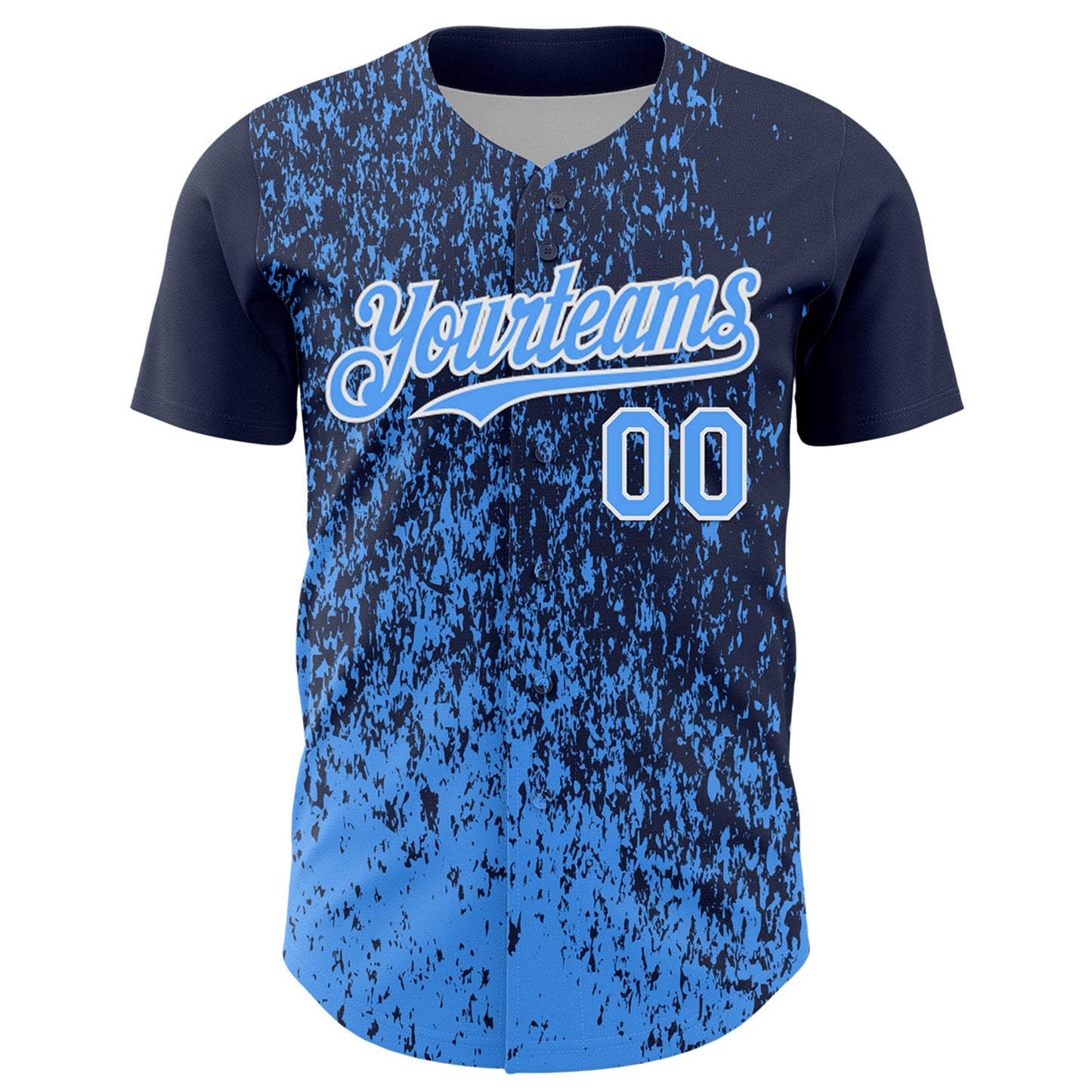 Custom Navy Electric Blue-White Abstract Fragment Splatter Authentic Baseball Jersey view 2