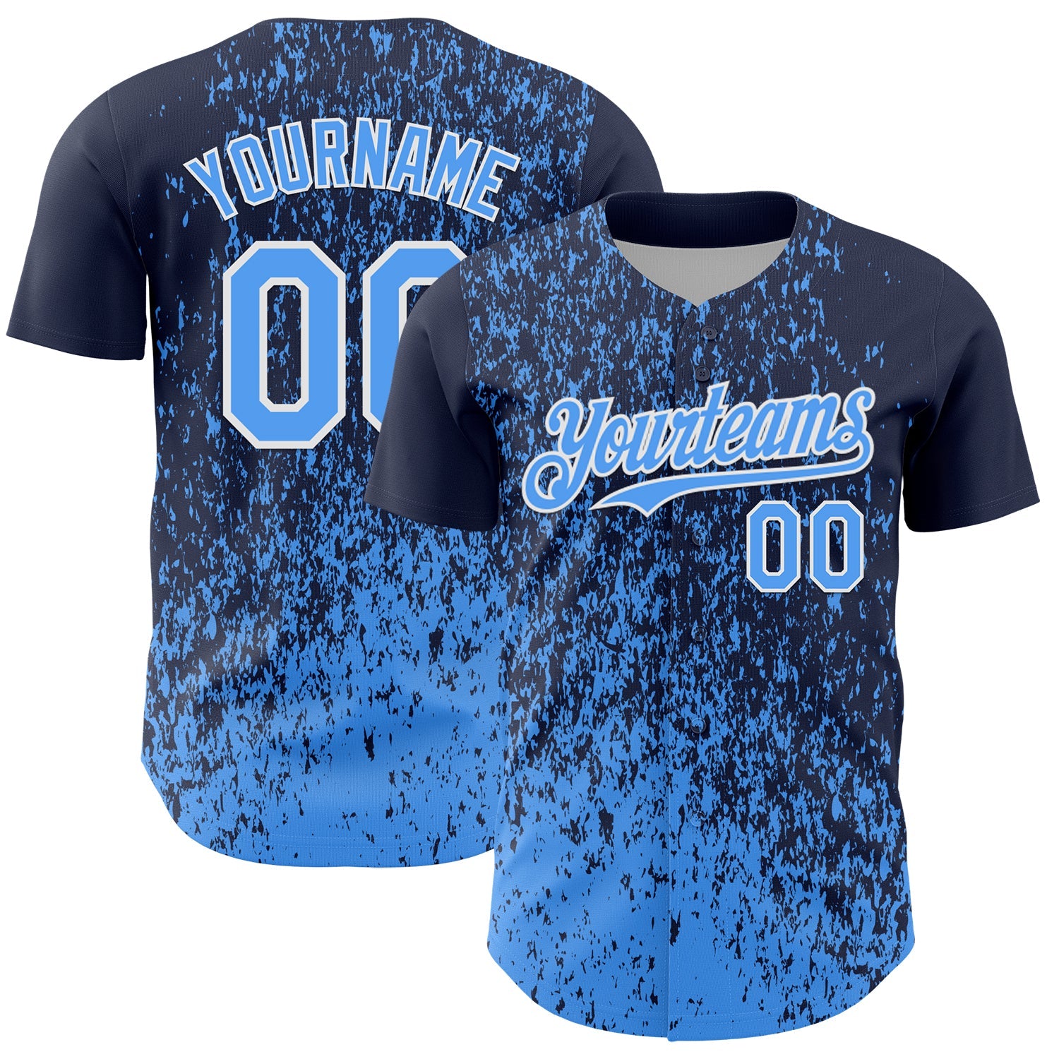 Custom Navy Electric Blue-White Abstract Fragment Splatter Authentic Baseball Jersey - Main View