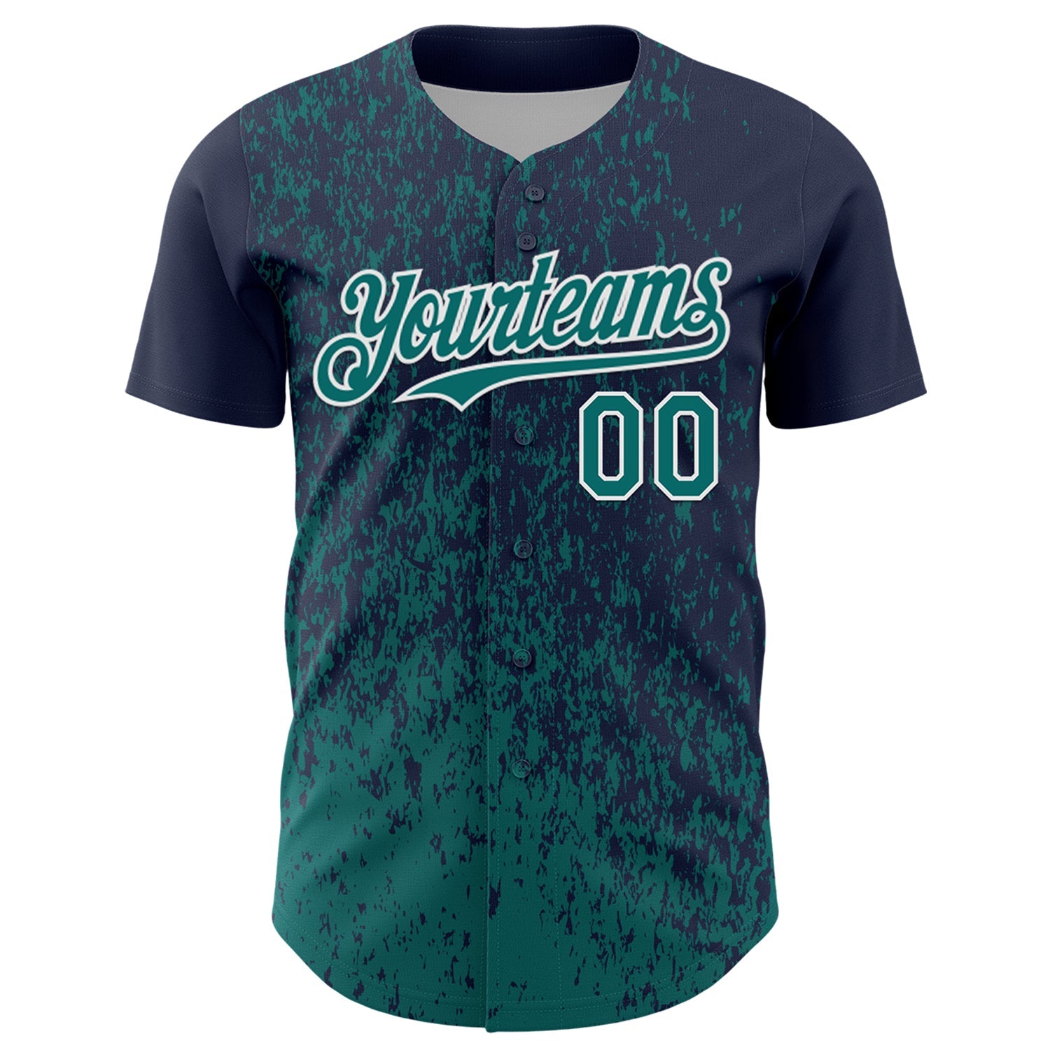 Custom Navy Teal-White Abstract Fragment Splatter Authentic Baseball Jersey view 2