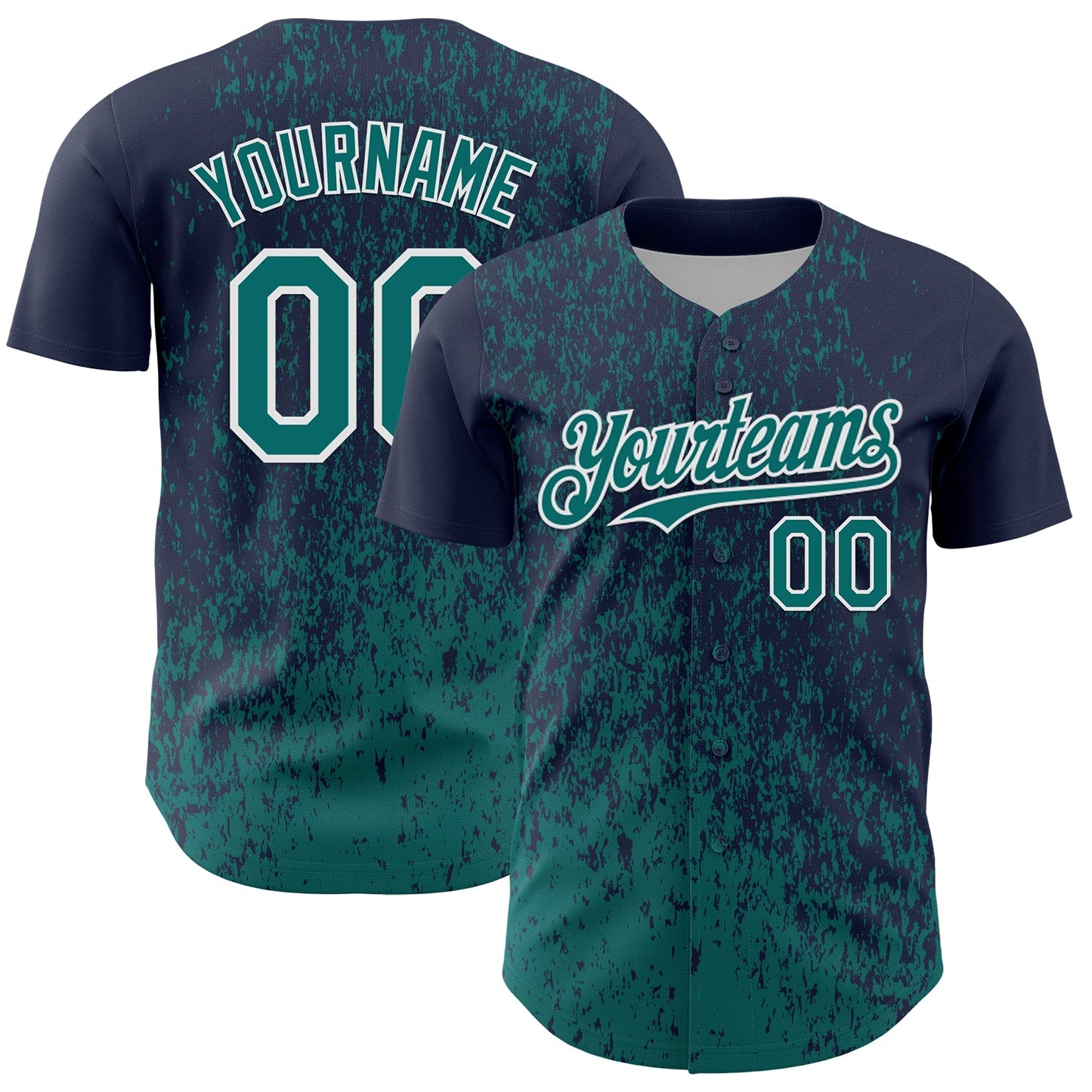 Custom Navy Teal-White Abstract Fragment Splatter Authentic Baseball Jersey - Main View