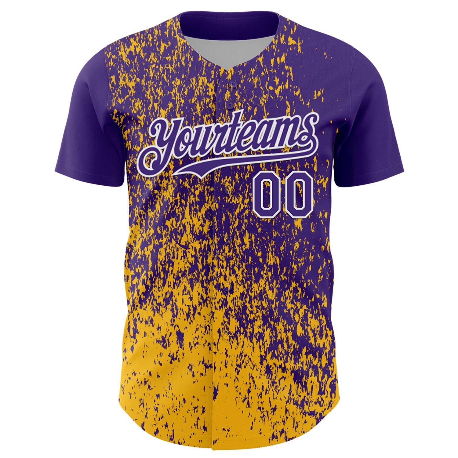 Custom Purple Gold-White Abstract Fragment Splatter Authentic Baseball Jersey view 2