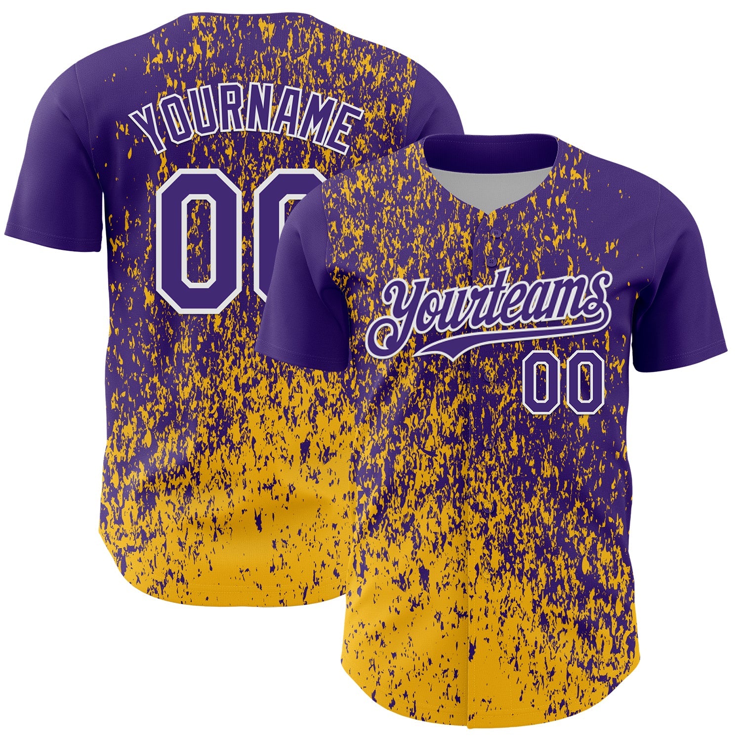 Custom Purple Gold-White Abstract Fragment Splatter Authentic Baseball Jersey - Main View