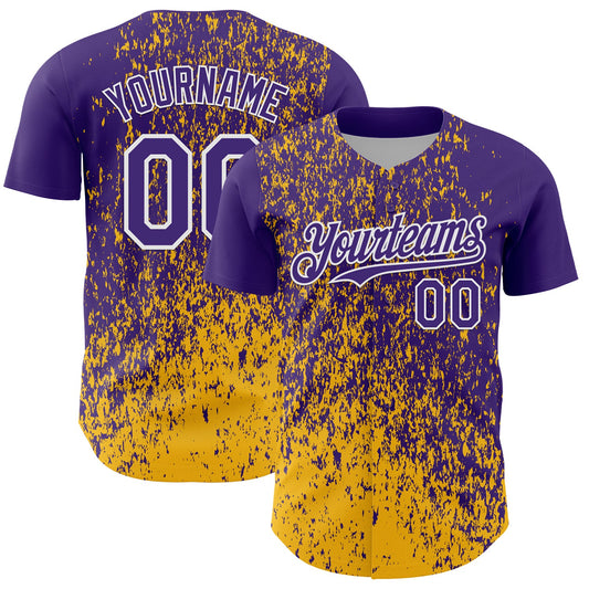 Custom Purple Gold-White Abstract Fragment Splatter Authentic Baseball Jersey - Main View