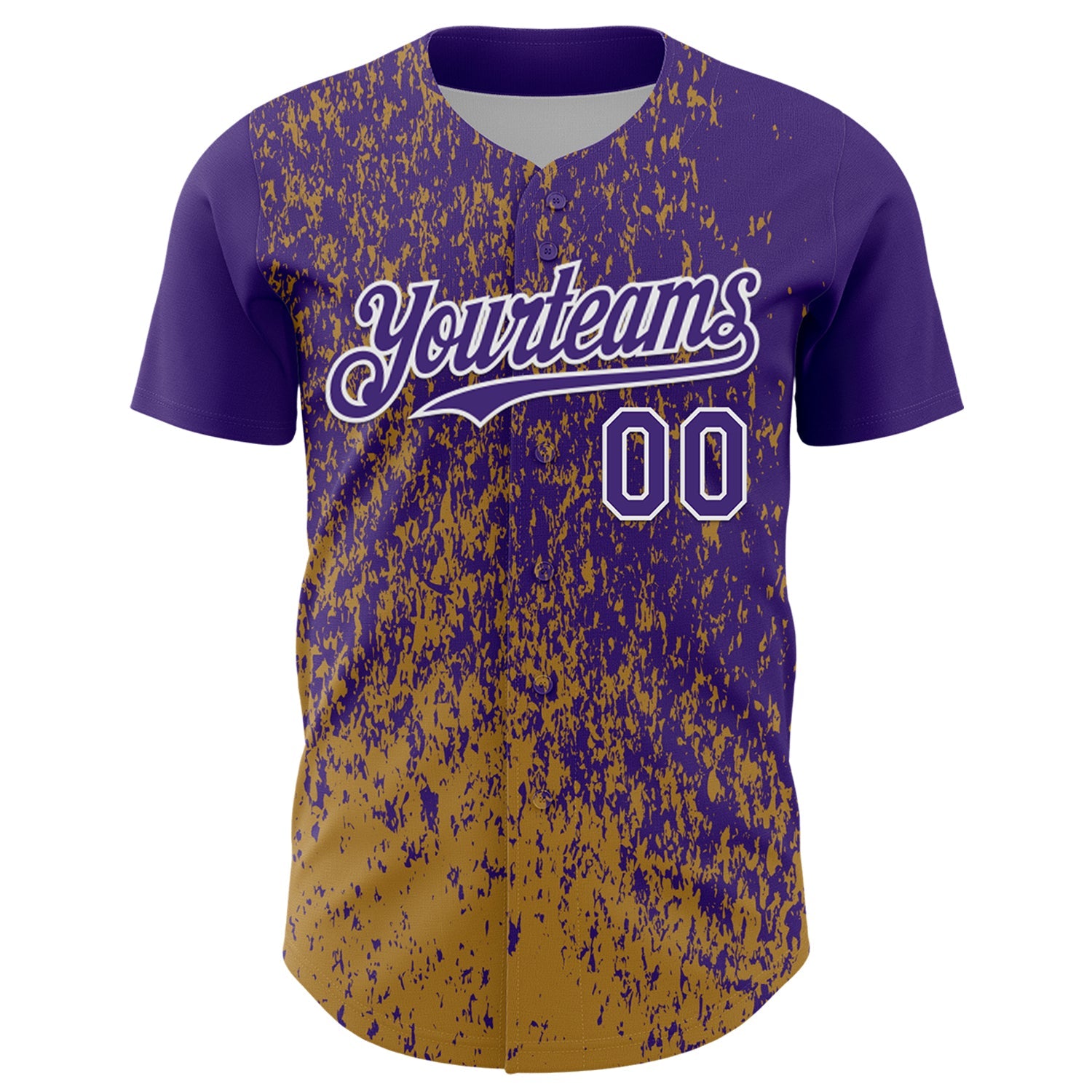 Custom Purple Old Gold-White Abstract Fragment Splatter Authentic Baseball Jersey view 2