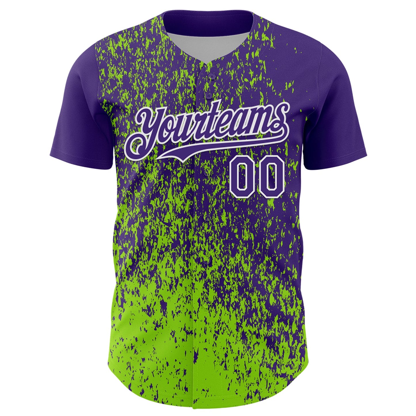 Custom Purple Neon Green-White Abstract Fragment Splatter Authentic Baseball Jersey view 2