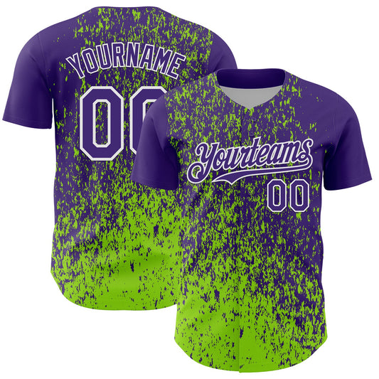 Custom Purple Neon Green-White Abstract Fragment Splatter Authentic Baseball Jersey - Main View