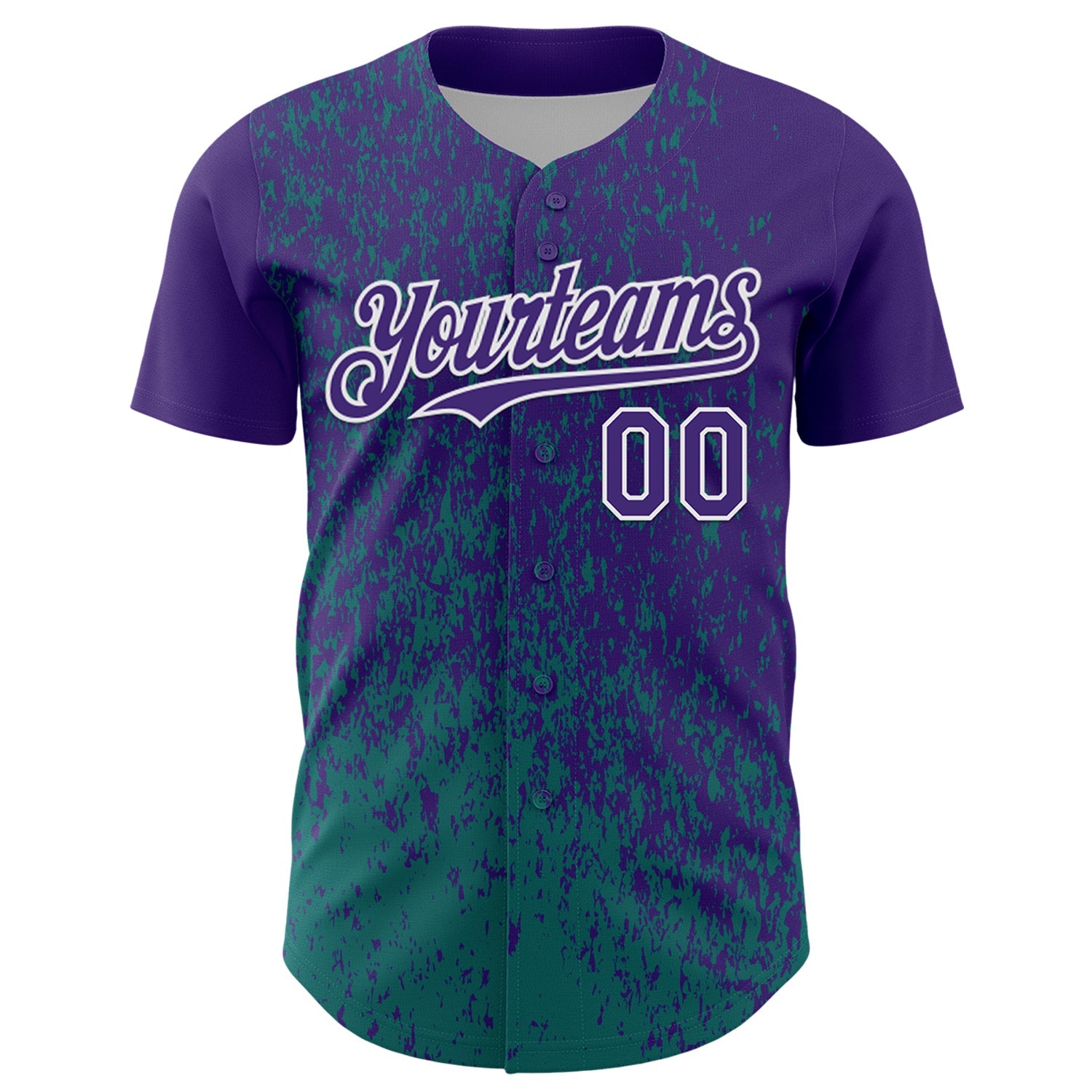 Custom Purple Teal-White Abstract Fragment Splatter Authentic Baseball Jersey view 2