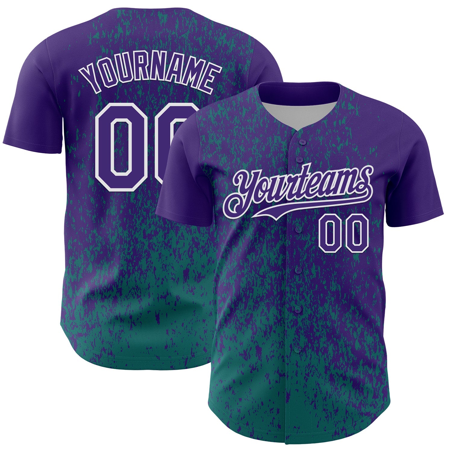 Custom Purple Teal-White Abstract Fragment Splatter Authentic Baseball Jersey - Main View
