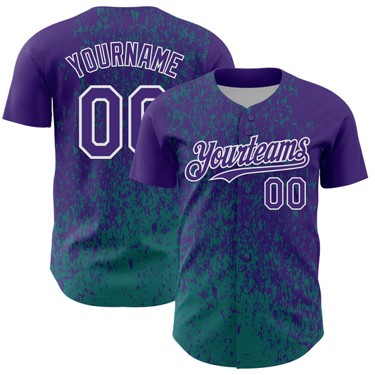 Custom Purple Teal-White Abstract Fragment Splatter Authentic Baseball Jersey - Main View