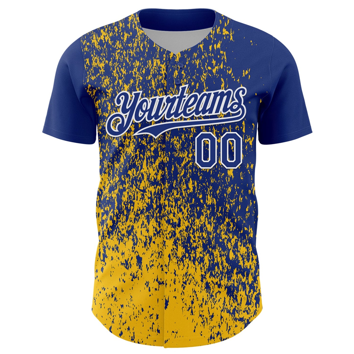 Custom Royal Yellow-White Abstract Fragment Splatter Authentic Baseball Jersey view 2