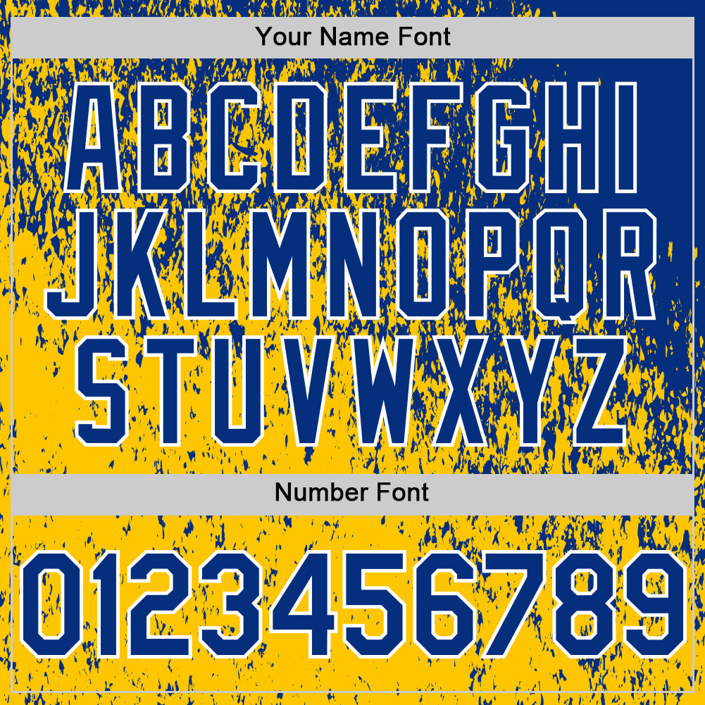 Custom Royal Yellow-White Abstract Fragment Splatter Authentic Baseball Jersey view 5