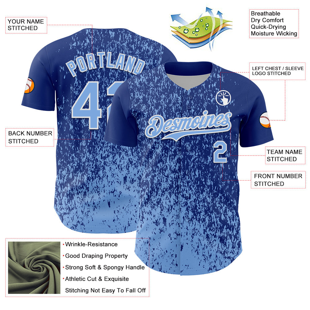 Custom Royal Light Blue-White Abstract Fragment Splatter Authentic Baseball Jersey view 3