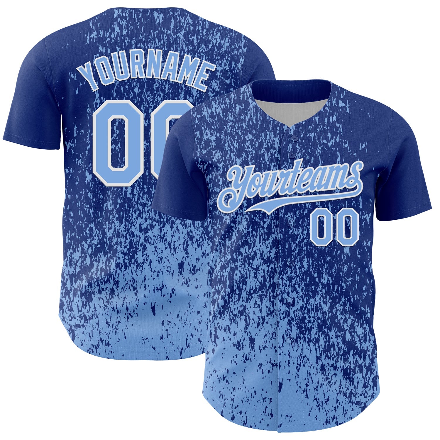 Custom Royal Light Blue-White Abstract Fragment Splatter Authentic Baseball Jersey - Main View