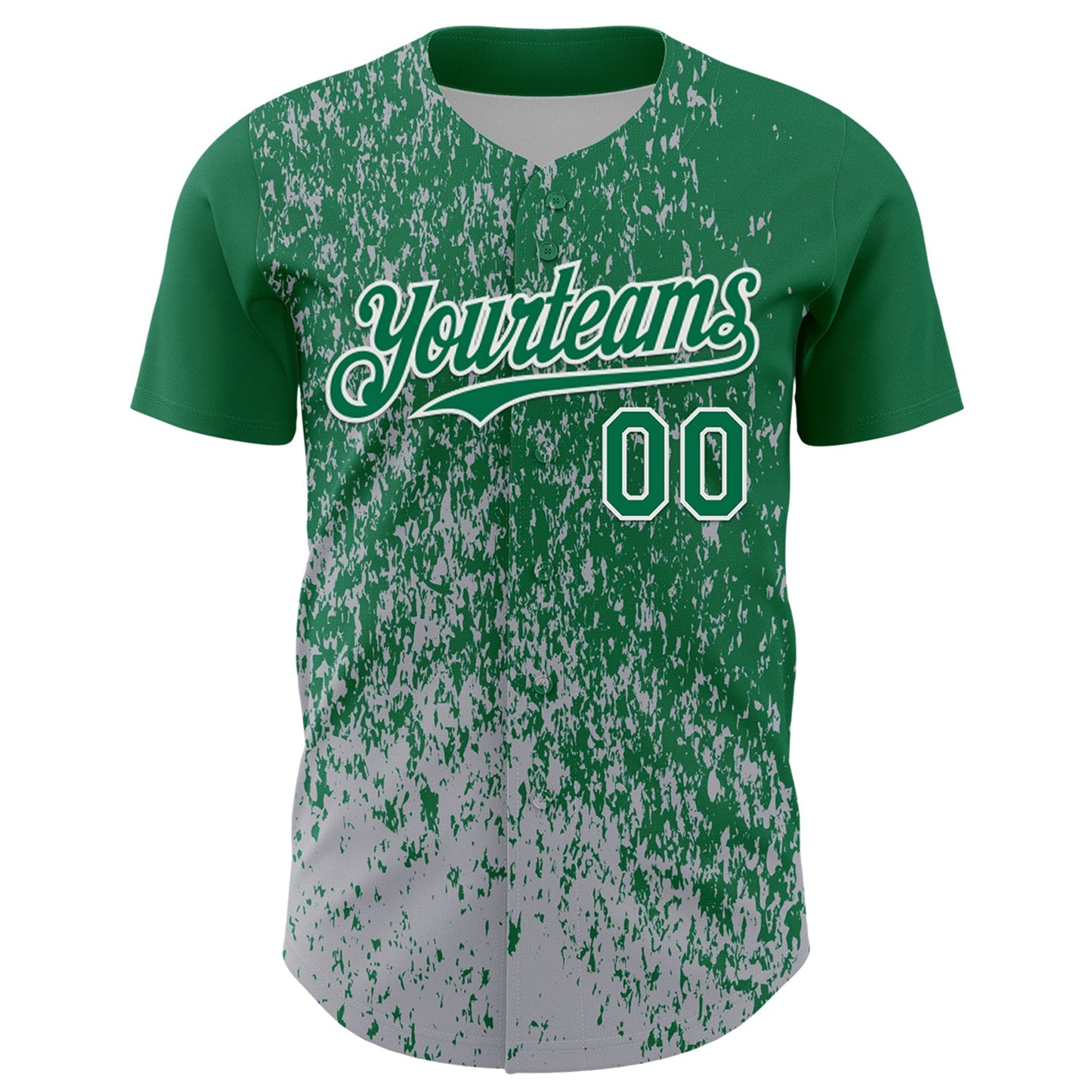 Custom Kelly Green Gray-White Abstract Fragment Splatter Authentic Baseball Jersey view 2