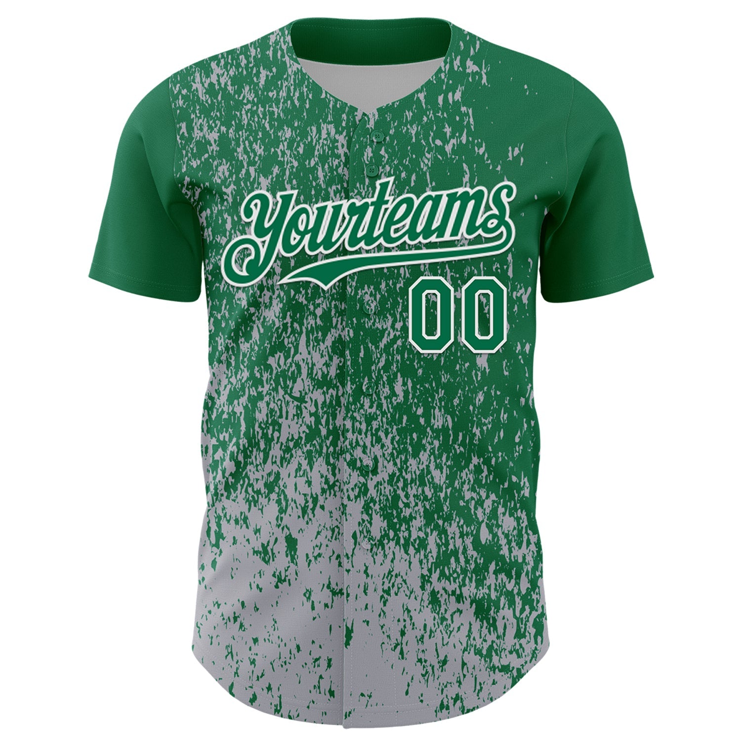 Custom Kelly Green Gray-White Abstract Fragment Splatter Authentic Baseball Jersey view 2