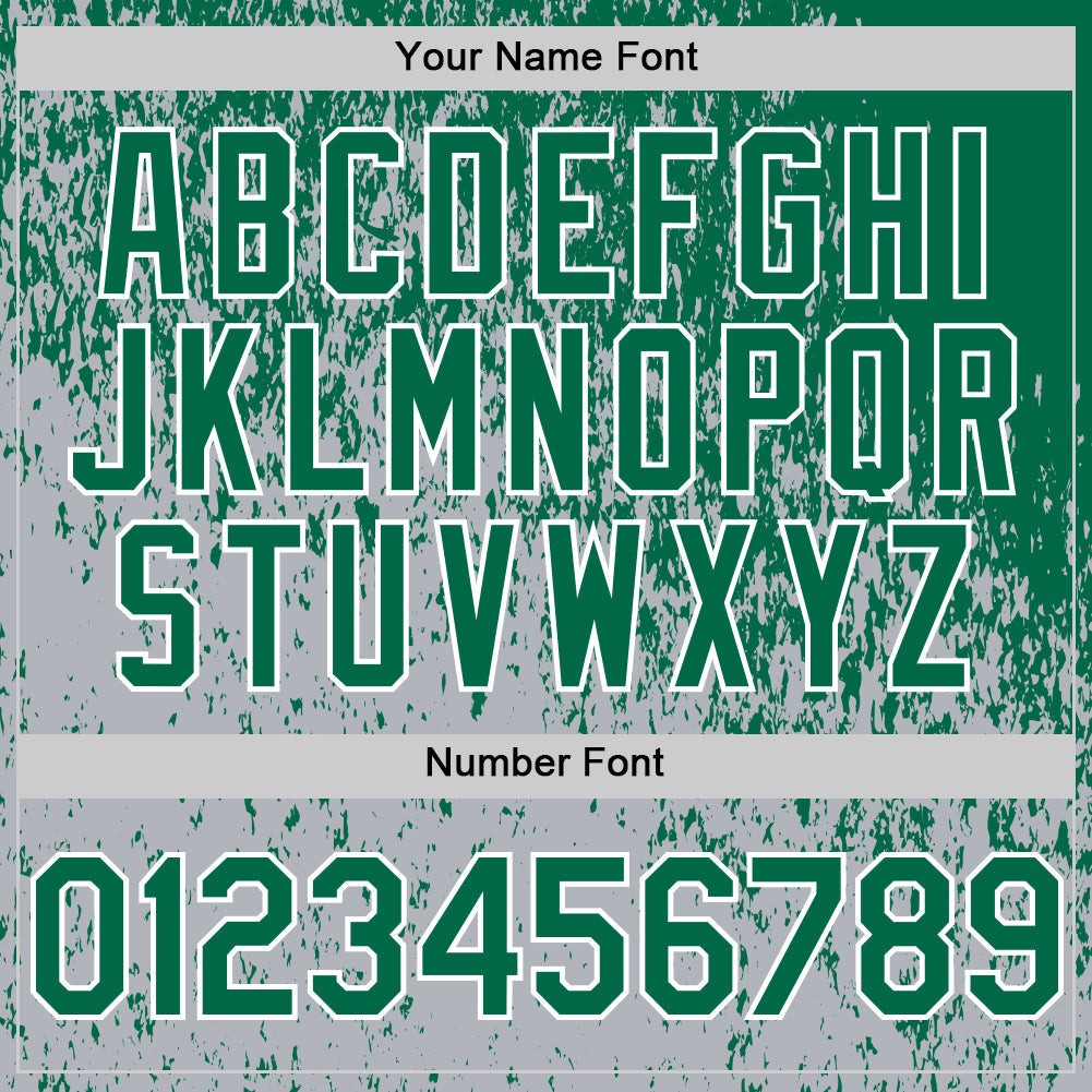 Custom Kelly Green Gray-White Abstract Fragment Splatter Authentic Baseball Jersey view 5