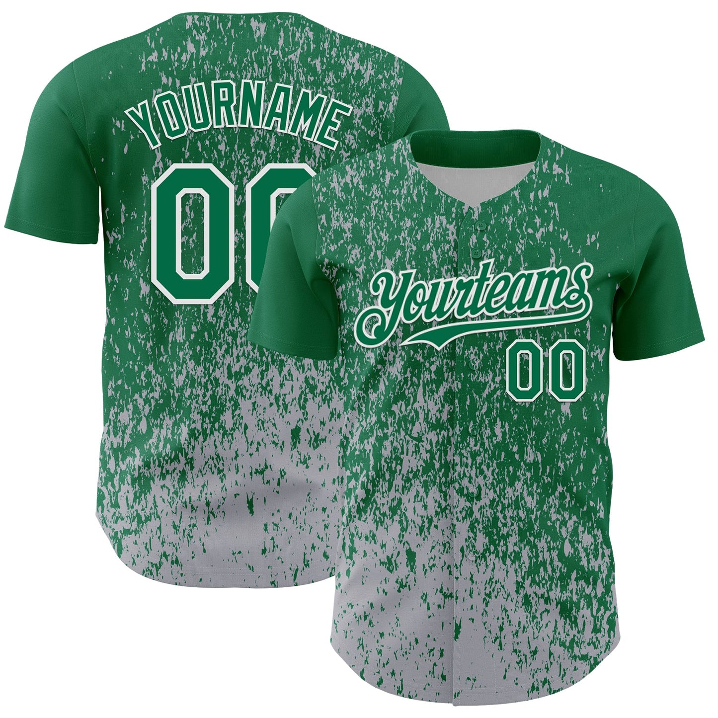 Custom Kelly Green Gray-White Abstract Fragment Splatter Authentic Baseball Jersey - Main View