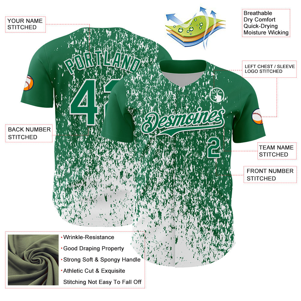 Custom Kelly Green White Abstract Fragment Splatter Authentic Baseball Jersey view 3