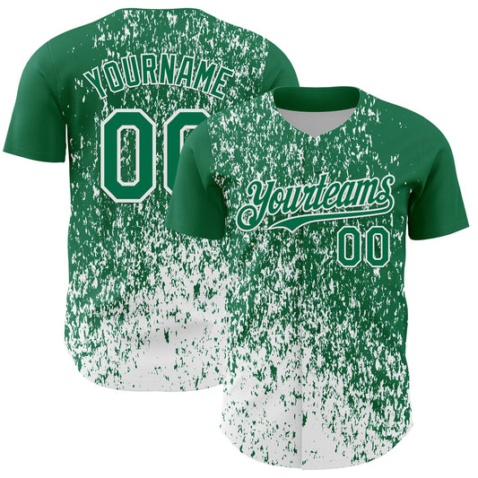 Custom Kelly Green White Abstract Fragment Splatter Authentic Baseball Jersey - Main View