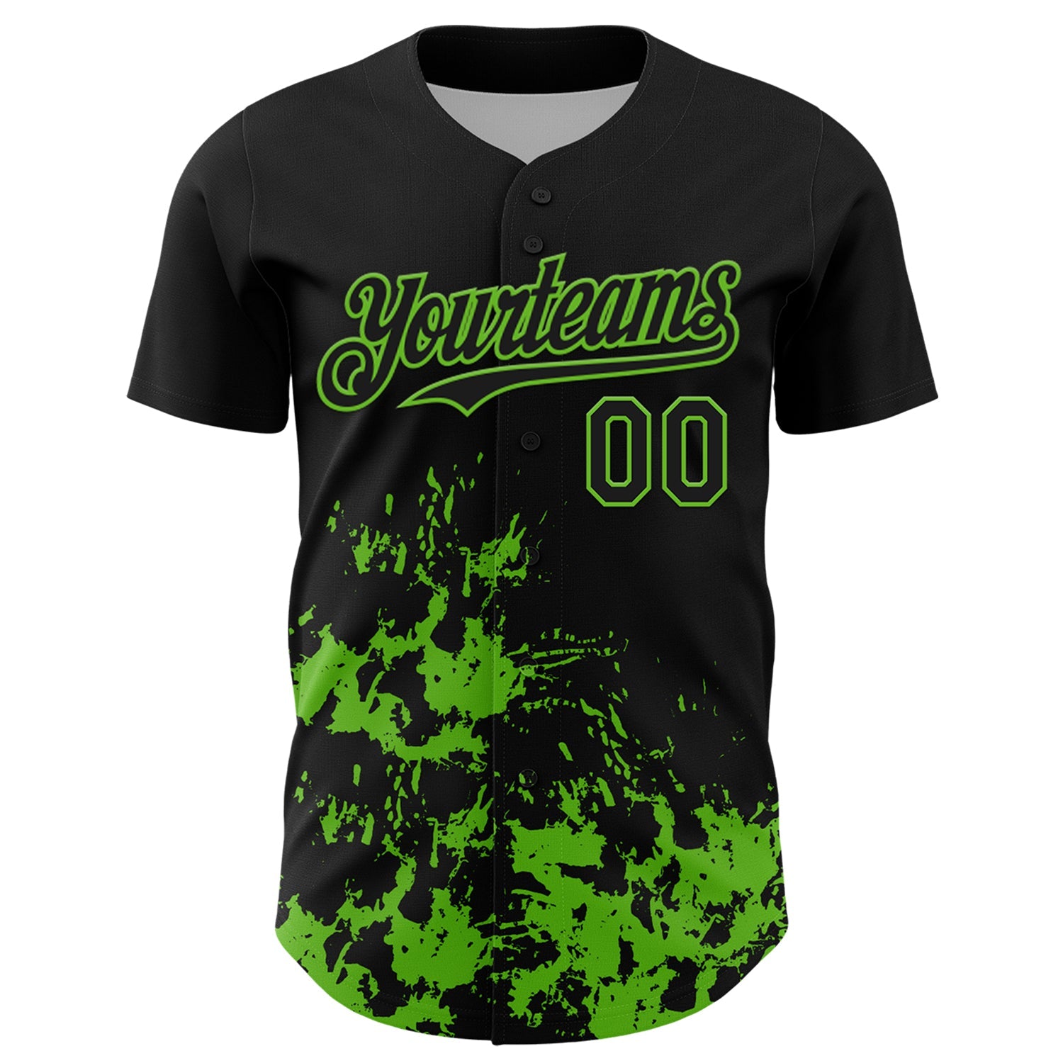 Custom Black Grass Green Splatter Authentic Baseball Jersey view 2