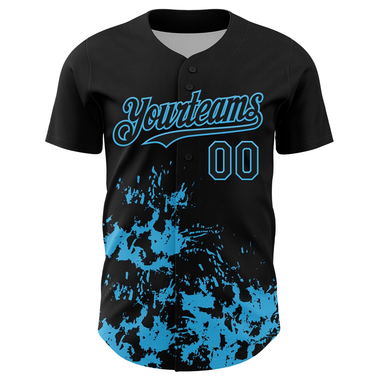 Custom Black Sky Blue Splatter Authentic Baseball Jersey view 2