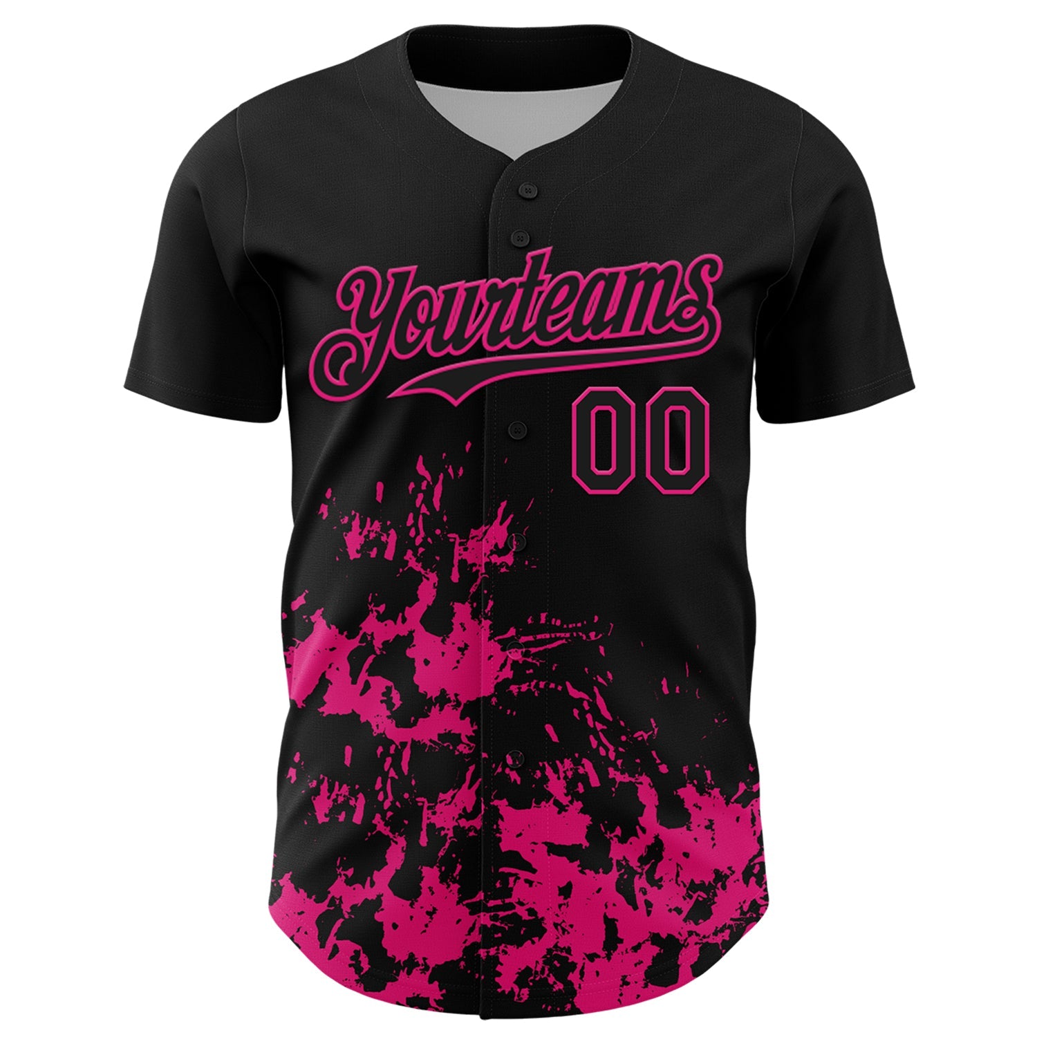 Custom Black Hot Pink Splatter Authentic Baseball Jersey view 2