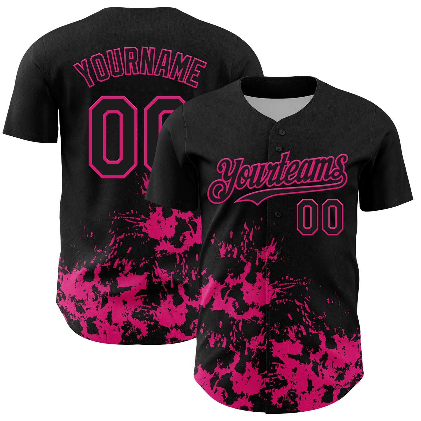 Custom Black Hot Pink Splatter Authentic Baseball Jersey - Main View