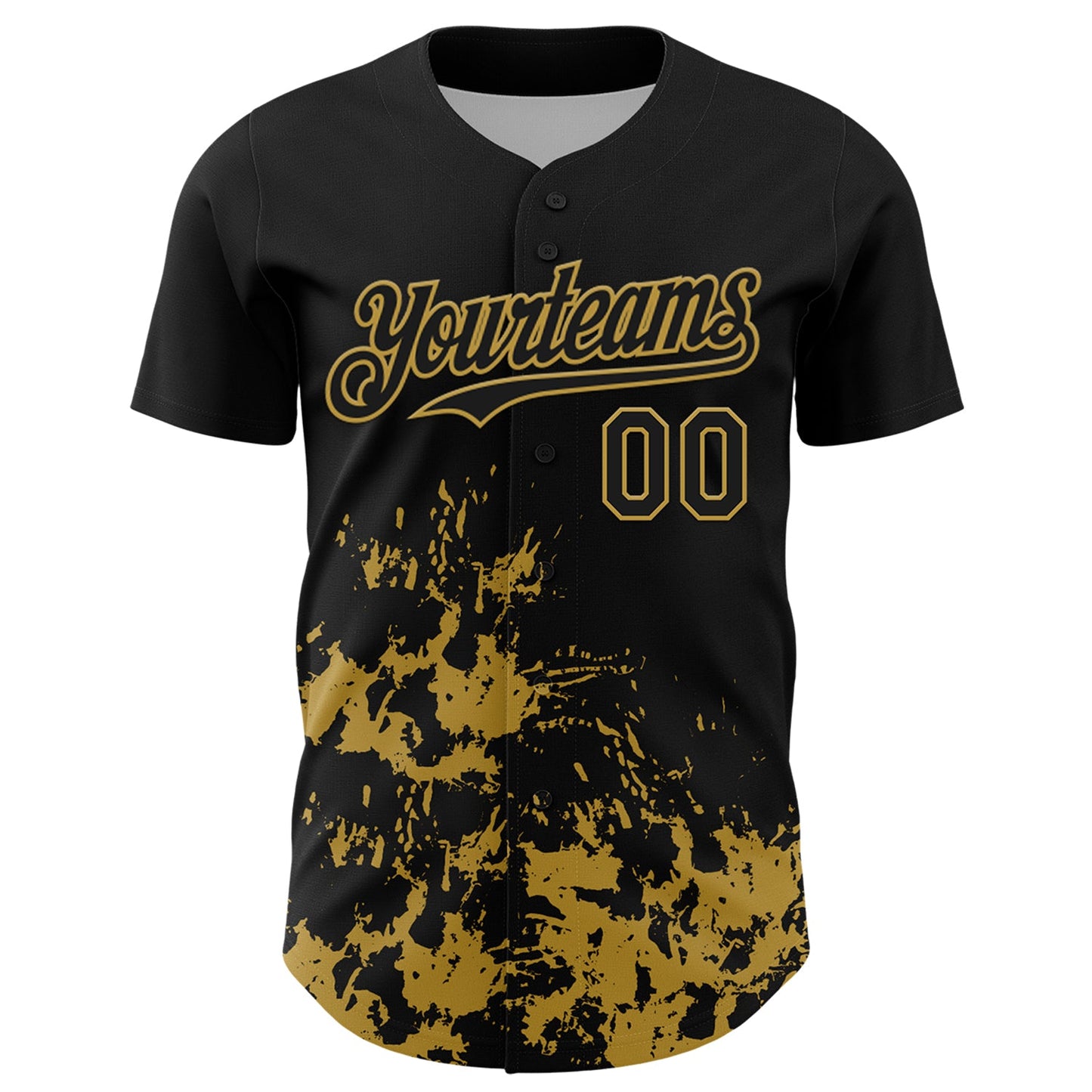 Custom Black Old Gold Splatter Authentic Baseball Jersey view 2