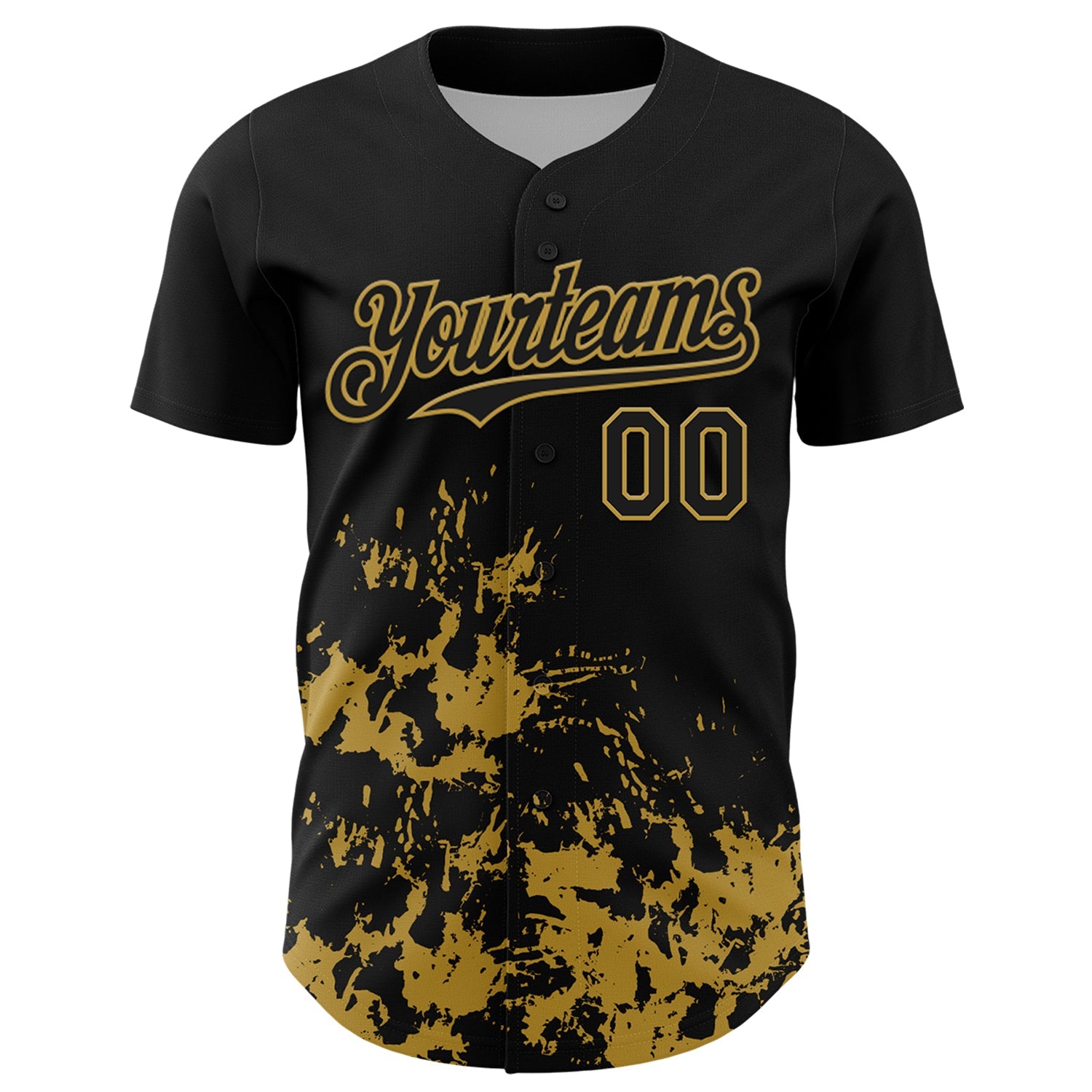 Custom Black Old Gold Splatter Authentic Baseball Jersey view 2