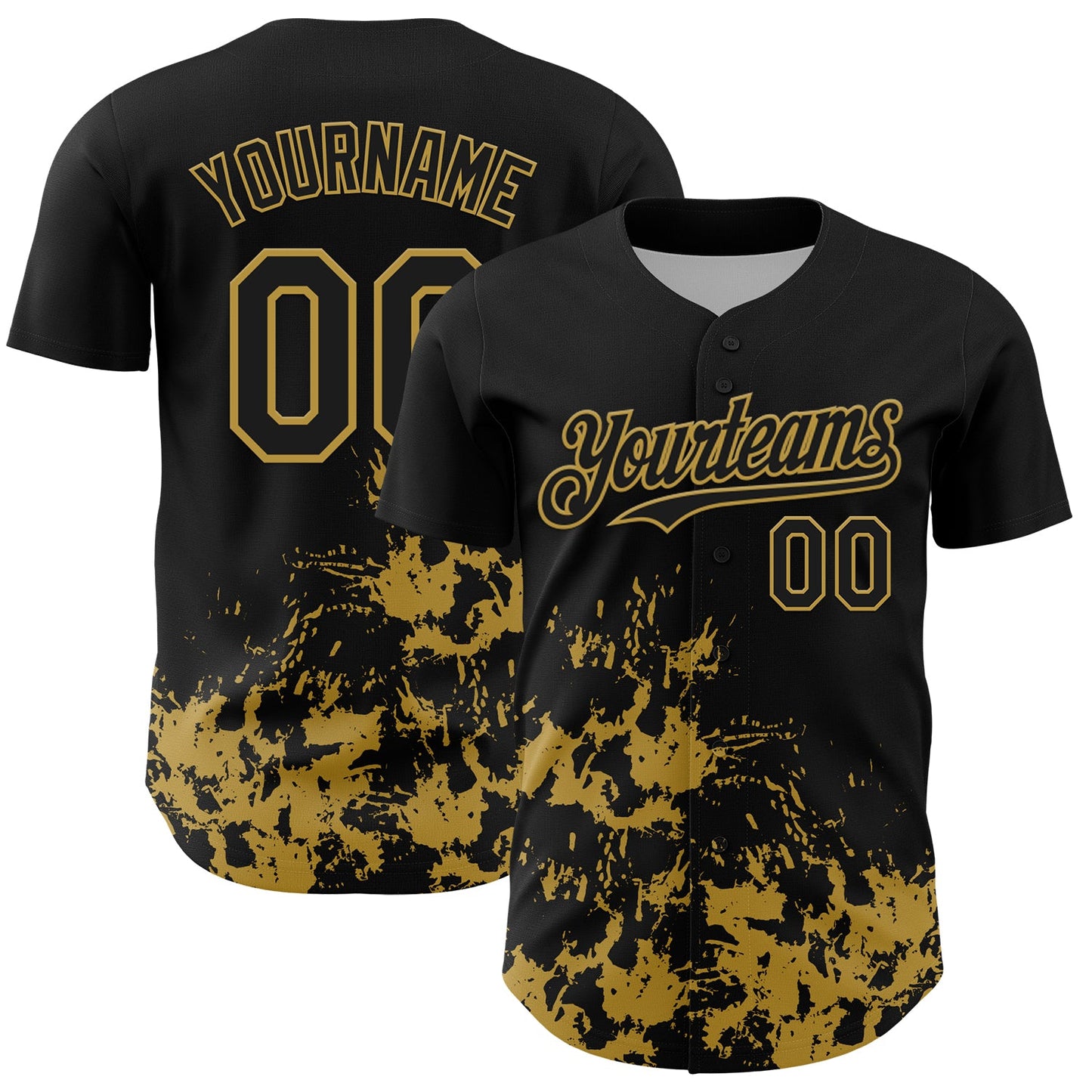 Custom Black Old Gold Splatter Authentic Baseball Jersey - Main View
