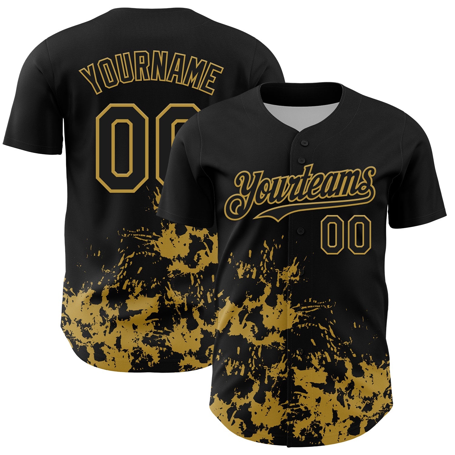 Custom Black Old Gold Splatter Authentic Baseball Jersey - Main View