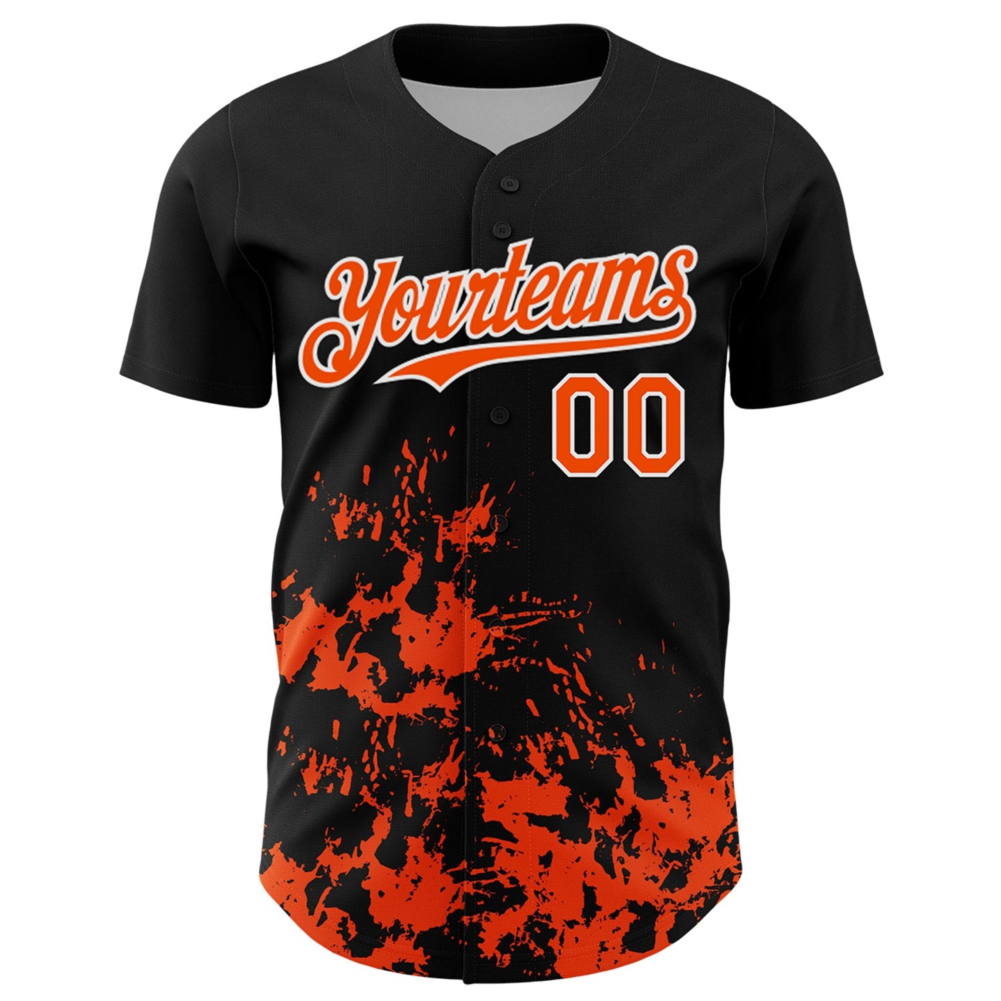 Custom Black Orange-White Splatter Authentic Baseball Jersey view 2