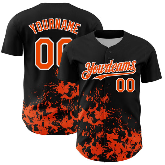 Custom Black Orange-White Splatter Authentic Baseball Jersey - Main View