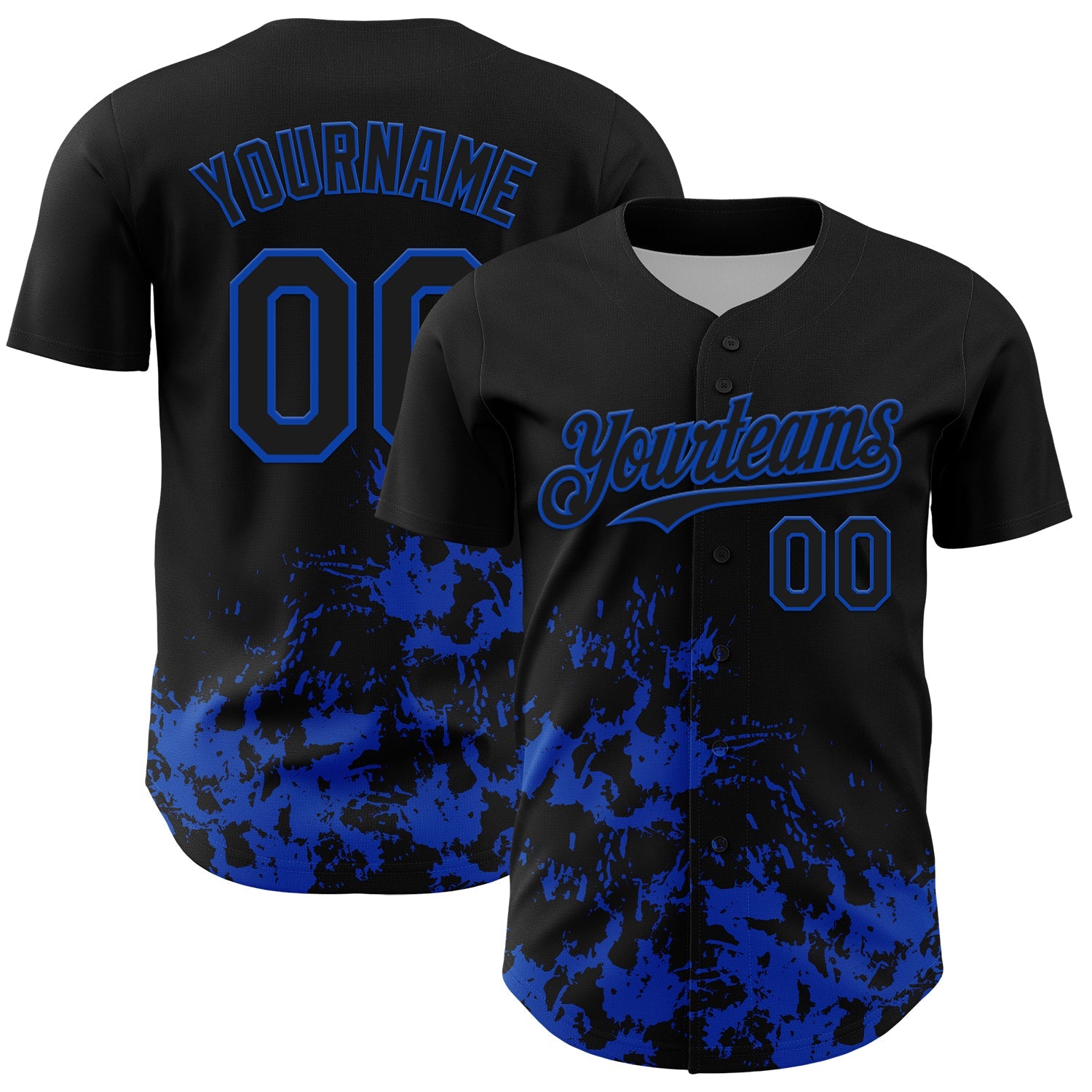 Custom Black Thunder Blue Splatter Authentic Baseball Jersey - Main View