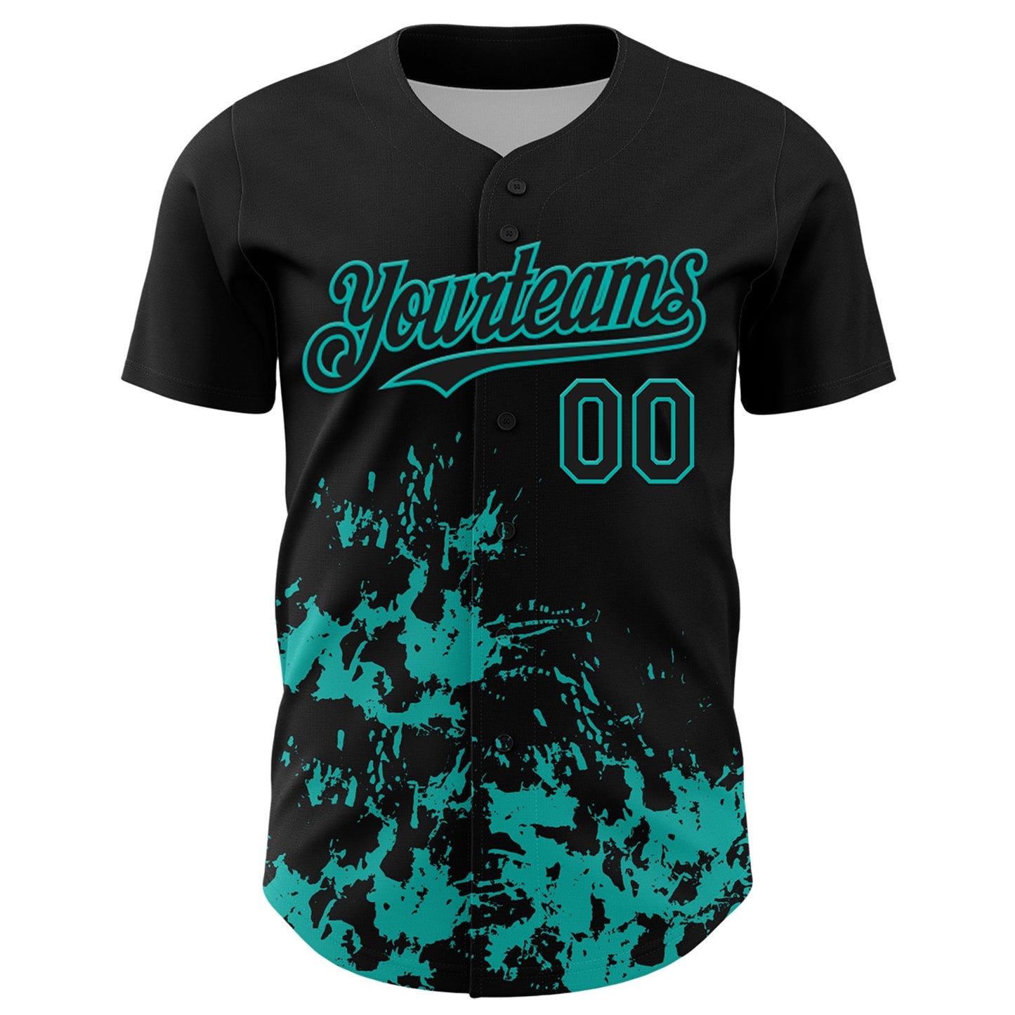 Custom Black Aqua Splatter Authentic Baseball Jersey view 2
