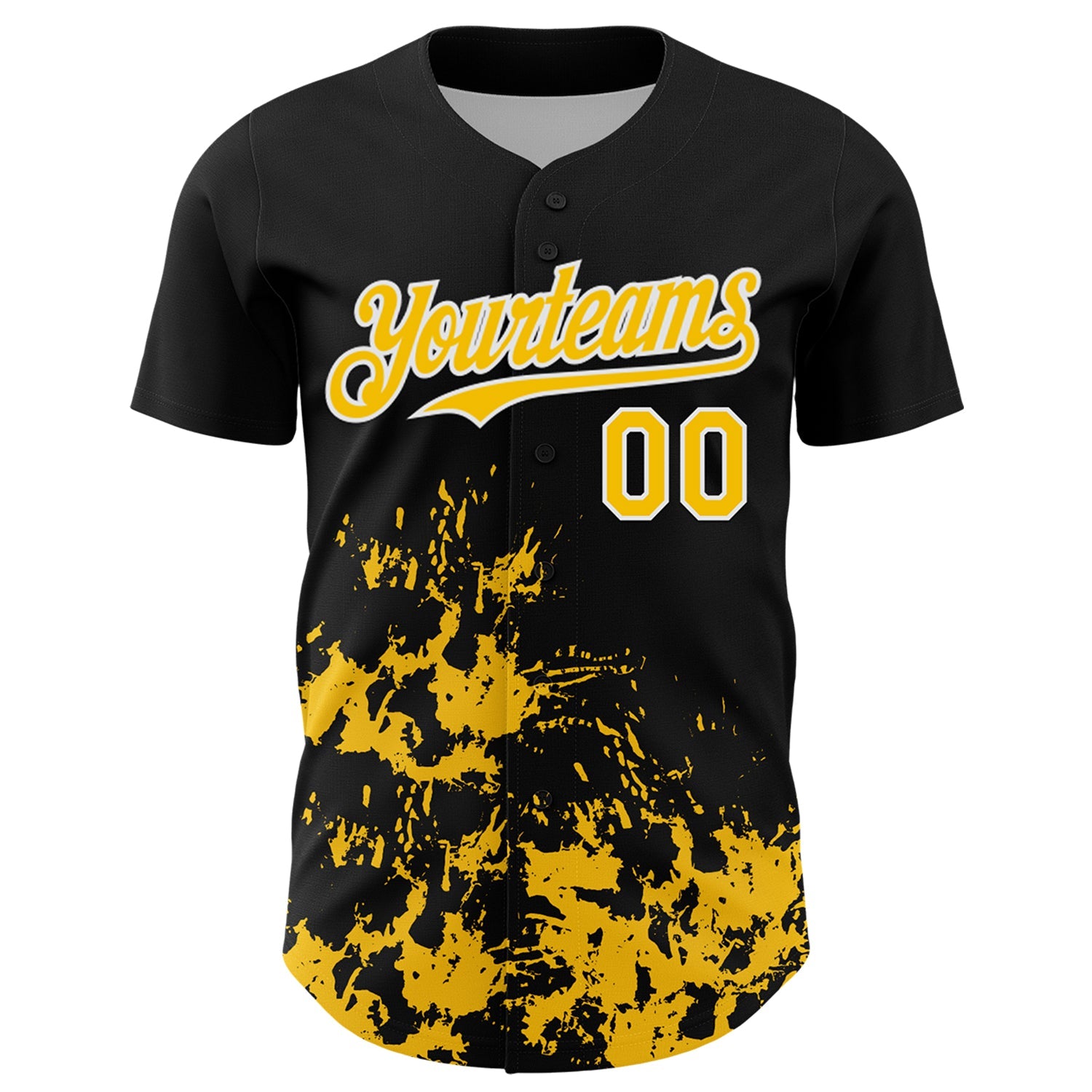 Custom Black Yellow-White Splatter Authentic Baseball Jersey view 2