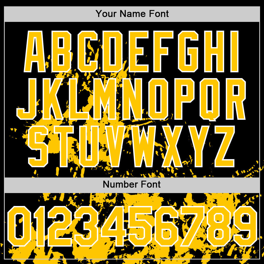 Custom Black Yellow-White Splatter Authentic Baseball Jersey view 5
